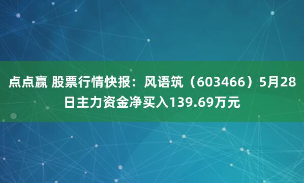 点点赢 股票行情快报：风语筑（603466）5月28日主力资金净买入139.69万元