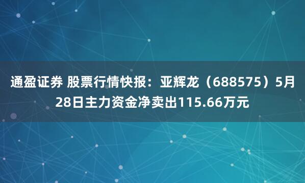 通盈证券 股票行情快报：亚辉龙（688575）5月28日主力资金净卖出115.66万元